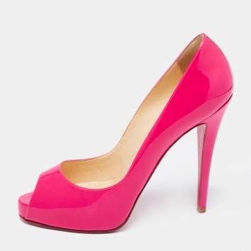 Pre Owned Christian Louboutin Pink Patent Leather New Very Prive Peep Toe Platform Pumps Size 41