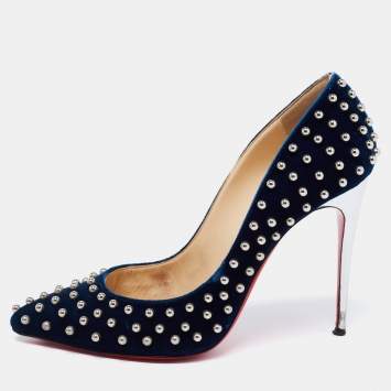 Pre Owned Christian Louboutin Midnight Blue Velvet Eclipse Billy Studded Pumps Size 41