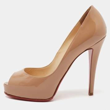 Pre Owned Christian Louboutin Beige Patent Leather New Very Prive Peep Toe Platform Pumps Size 36