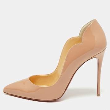 Pre Owned Christian Louboutin Beige Patent Leather Hot Chick Pointed Toe Pumps Size 38
