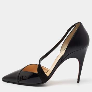 Pre Owned Christian Louboutin Black Suede, Patent and Leather Platina Pumps Size 41.5