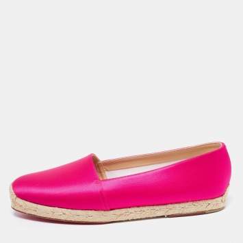 Pre Owned Christian Louboutin Pink Satin Espachica 20 Espadrille Flats Size 41