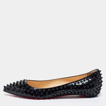 مملوكة مسبقًا Christian Louboutin Black Patent Leather Pigalle Spikes Ballet Flats Size 41