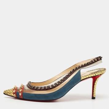 Pre Owned Christian Louboutin Multicolor Suede And PVC Manovra Slingback Pumps Size 38 
