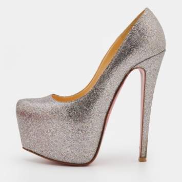 Pre Owned Christian Louboutin Multicolor Glitter Daffodile Platform Pumps Size 35