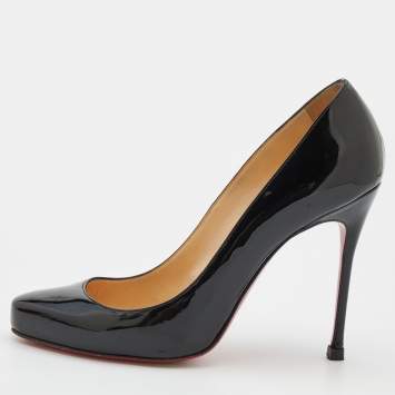 Pre Owned Christian Louboutin Black Patent Leather Round Toe Pumps Size 39.5