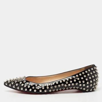 Pre Owned Christian Louboutin Black Patent Leather Pigalle Spikes Ballet Flats Size 36.5