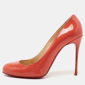 Pre Owned Christian Louboutin Coral Pink Patent Leather Fifi Pumps Size 41