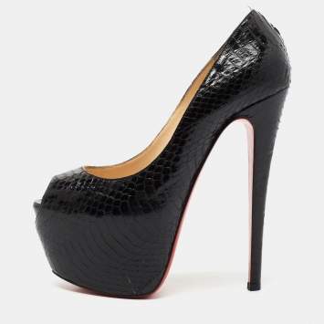 Pre Owned Christian Louboutin Black Python Leather Highness Platform Pumps Size 37.5