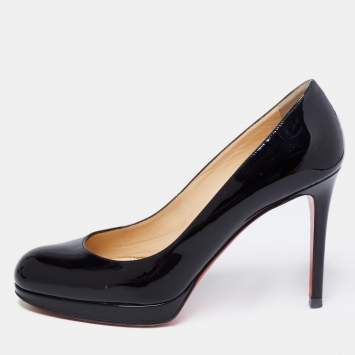 Pre Owned Christian Louboutin Black Patent Leather New Simple Platform Pumps Size 37