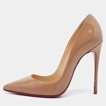 Pre Owned Christian Louboutin Beige Patent Leather Pigalle Follies Pumps Size 34.5