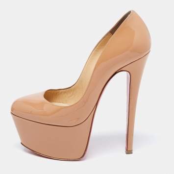 Pre Owned Christian Louboutin Beige Patent Leather Bianca Pumps Size 35
