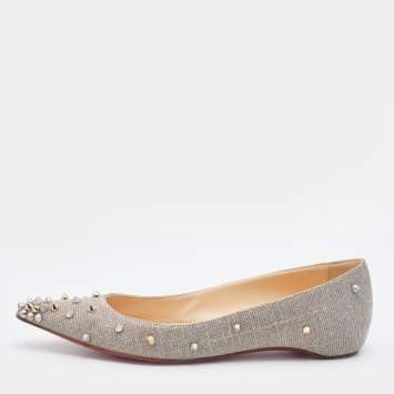 Pre Owned Christian Louboutin Metallic Gold/Silver Lurex Fabric Degraspike Ballet Flats Size 37
