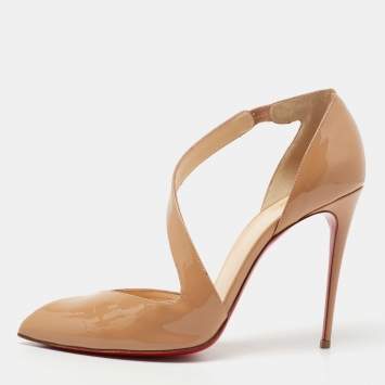 Pre Owned Christian Louboutin Beige Patent Leather Jumping D'orsay Pumps Size 39