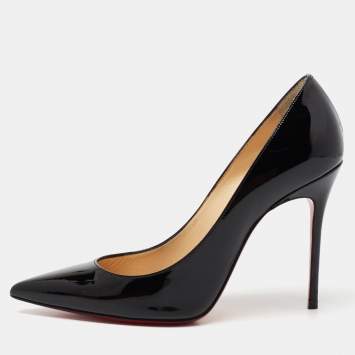 Pre Owned Christian Louboutin Black Patent Leather Kate Pumps Size 36.5