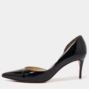 Pre Owned Christian Louboutin Black Patent Leather Iriza Pointed Toe D'orsay Pumps Size 38.5