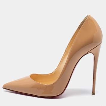 Pre Owned Christian Louboutin Beige Patent Leather So Kate Pumps Size 38.5