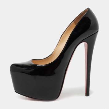 Pre Owned Christian Louboutin Black Patent Leather Daffodile Platform Pumps Size 37.5