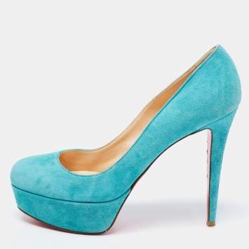 Pre Owned Christian Louboutin Turquoise Suede Bianca Platform Pumps Size 39