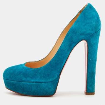 Pre Owned Christian Louboutin Blue Suede Bibi Platform Pumps Size 39