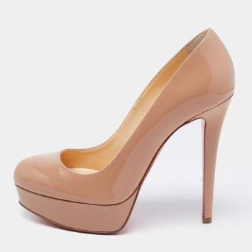 Pre Owned Christian Louboutin Beige Patent Leather Bianca Platform Pumps Size 37.5 