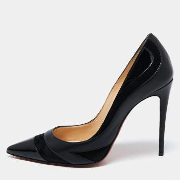 Pre Owned Christian Louboutin Black Suede, Patent and Leather Pointed-Toe Pumps Size 37.5