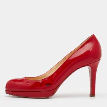 Pre Owned Christian Louboutin Red Patent Leather New Simple Platform Pumps Size 37