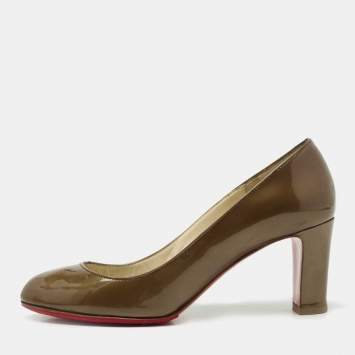 Pre Owned Christian Louboutin Olive Green Patent Leather Lady Gena Pumps Size 36