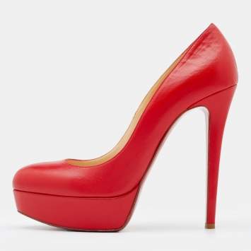 Pre Owned Christian Louboutin Red Leather Bianca Platform Pumps Size 39