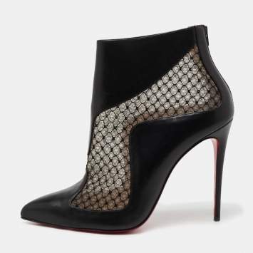 Pre Owned Christian Louboutin Black Lace and Leather Papilloboot Ankle Booties Size 40 