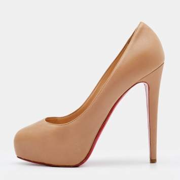 Pre Owned Christian Louboutin Beige Leather Miss Clichy Platform Pumps Size 37