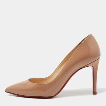 Pre Owned Christian Louboutin Beige Patent Leather Pigalle Pumps Size 35 