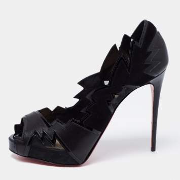 Pre Owned Christian Louboutin Black Leather and Mesh Explozina Peep Toe Pumps Size 39.5 