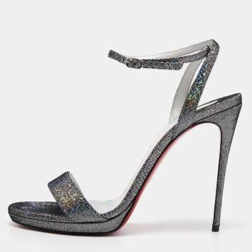 Pre Owned Christian Louboutin Multicolor Glitter Loubi Queen Sandals Size 38.5