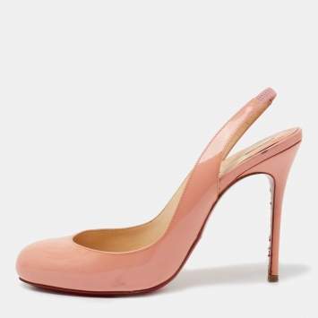 Pre Owned Christian Louboutin Peach Pink Patent Leather Fifi Slingback Pumps Size 36.5