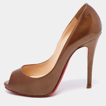 Pre Owned Christian Louboutin Brown Patent Leather Peep Toe Pumps Size 36.5