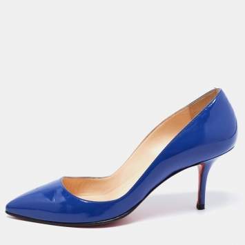 Pre Owned Christian Louboutin Blue Leather Kate 55 Pointed Toe Pumps Size 39