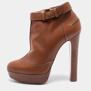 مملوكة مسبقًا Christian Louboutin Brown Leather Platform Ankle Boots Size 41