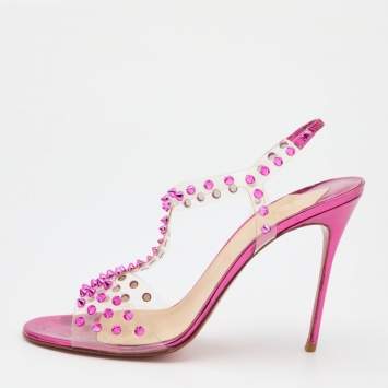 Pre Owned Christian Louboutin Transparent PVC Spiked J- Lissimo Slingback Sandals Size 41
