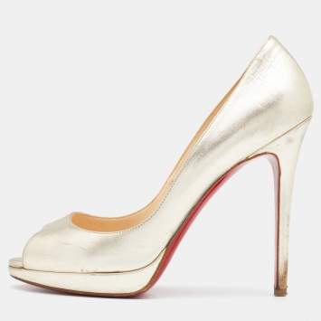 Pre Owned Christian Louboutin Metallic Gold Leather Peep Toe Pumps Size 38