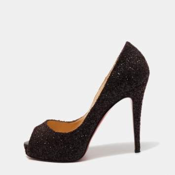 Pre Owned Christian Louboutin Burgundy Glitter New Prive Pumps Size 37.5