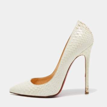 Pre Owned Christian Louboutin White Python Leather So Kate Pointed Toe Pumps Size 40