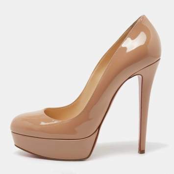 Pre Owned Christian Louboutin Beige Patent Leather Bianca Platform  Pumps Size 39