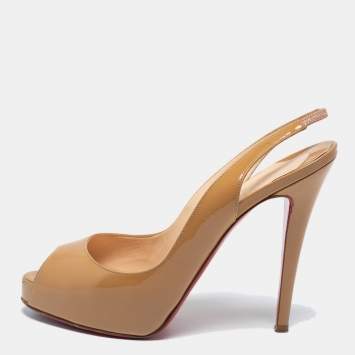 Pre Owned Christian Louboutin Beige Patent Leather New Prive Pumps Size 38.5
