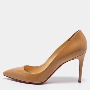 Pre Owned Christian Louboutin Beige Patent Leather Pigalle Pumps Size 41