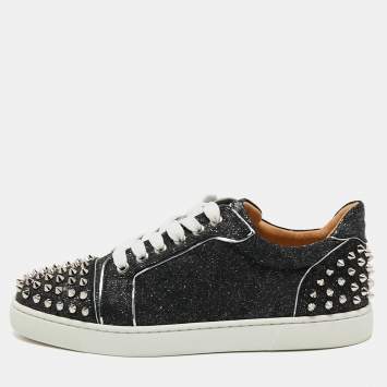 Pre Owned Christian Louboutin Black/Grey Lurex Fabric Vieira 2  Sneakers Size 39