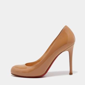 Pre Owned Christian Louboutin Beige Patent Leather Simple Pumps Size 36