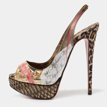 Pre Owned Christian Louboutin Multicolor  PVC Eco Trash Peep Toe Platform Slingback Pumps Size 38