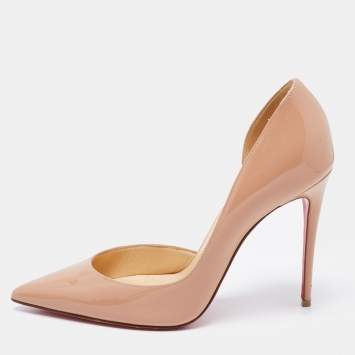 Pre Owned Christian Louboutin Beige Patent Leather Iriza Pumps Size 38