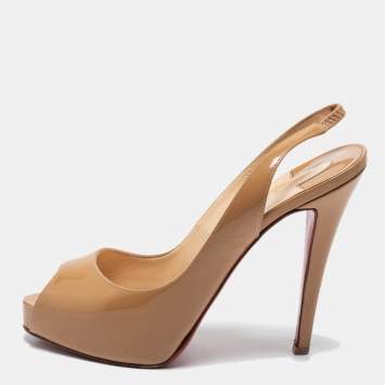 Pre Owned Christian Louboutin Beige Patent Leather Slingback Sandals Size 38